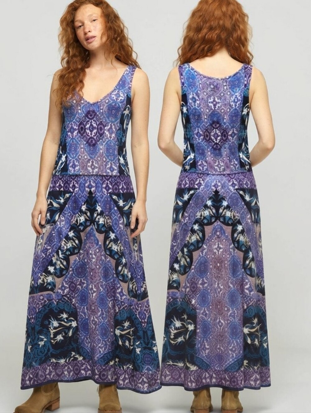 LUCKY BRAND Boho Patchwork Print Scoop Neck Maxi Dress- Size S